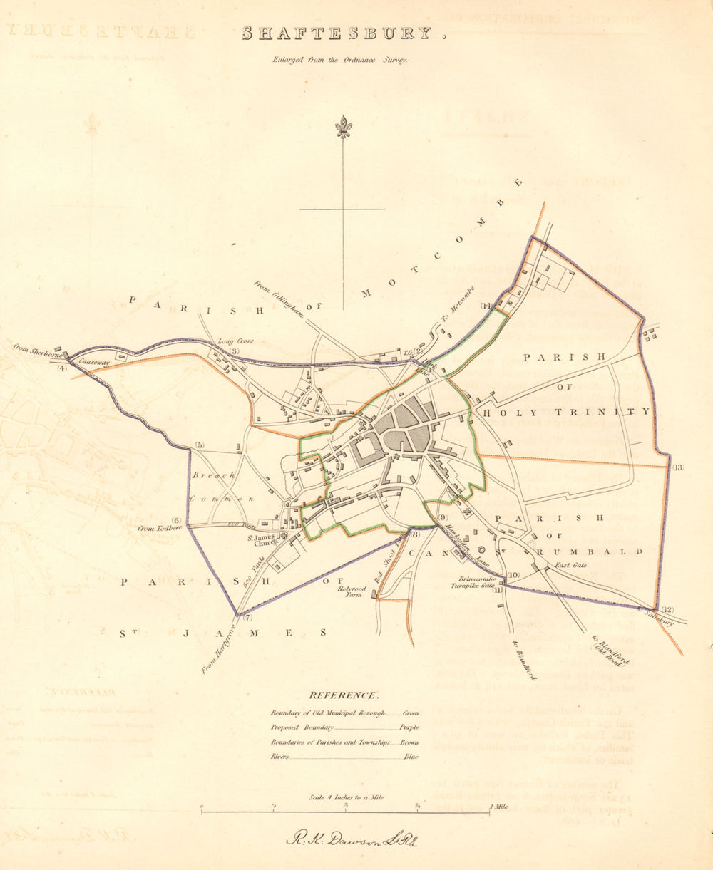 SHAFTESBURY borough/town plan. BOUNDARY COMMISSION. Dorset. DAWSON 1837 map