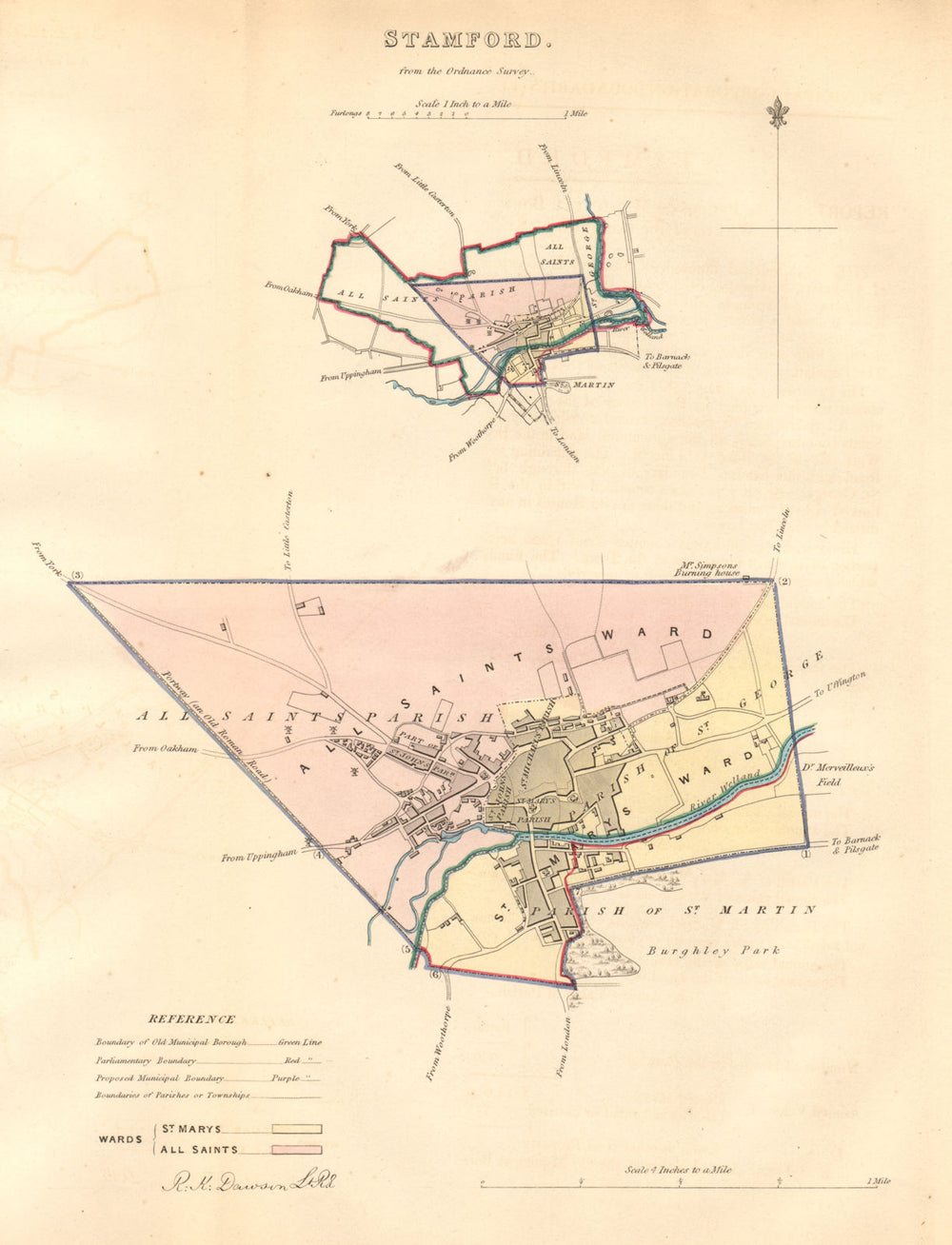 STAMFORD borough/town plan. BOUNDARY COMMISSION. Lincolnshire. DAWSON 1837 map