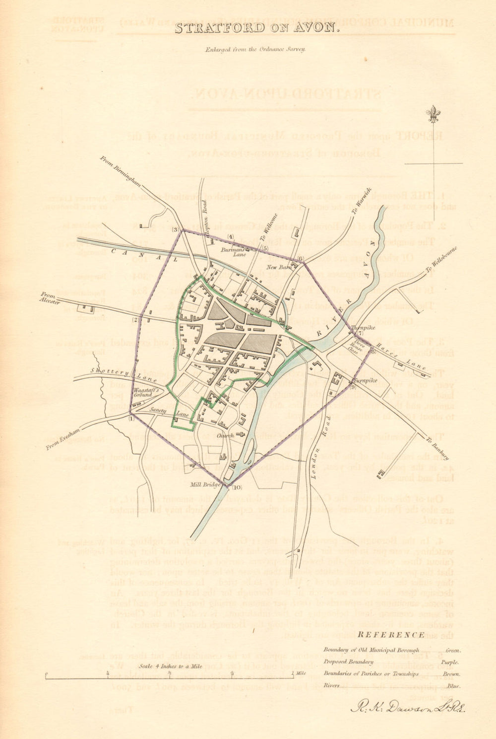 STRATFORD-UPON-AVON borough/town plan. BOUNDARY COMMISSION Warcs DAWSON 1837 map