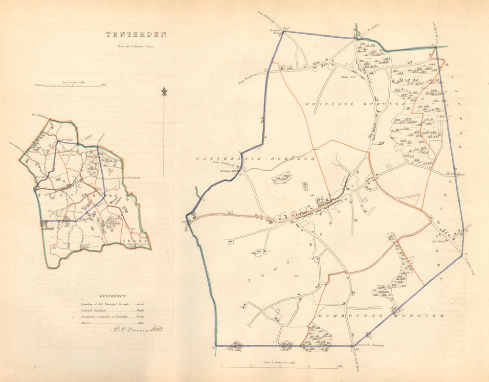 TENTERDEN borough/town plan. BOUNDARY COMMISSION. Kent. DAWSON 1837 old map