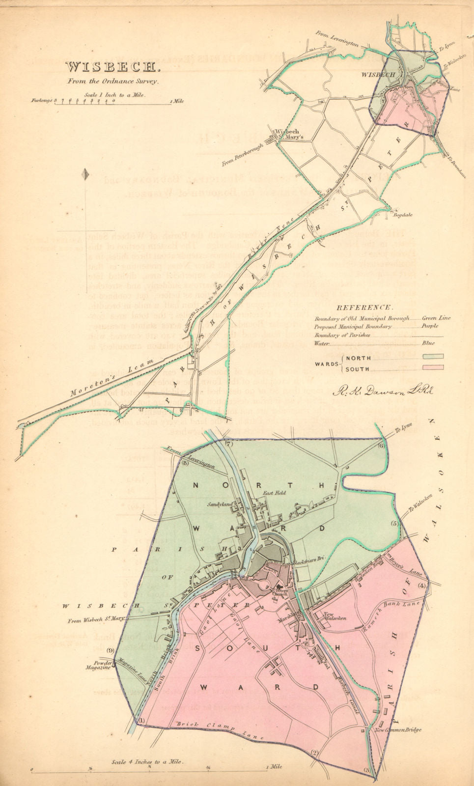 WISBECH borough/town plan. BOUNDARY COMMISSION. Cambridgeshire. DAWSON 1837 map
