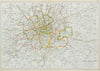 LONDON COUNTY COURTS + BUS & TRAM ROUTES. Vintage map. BACON 1913 old