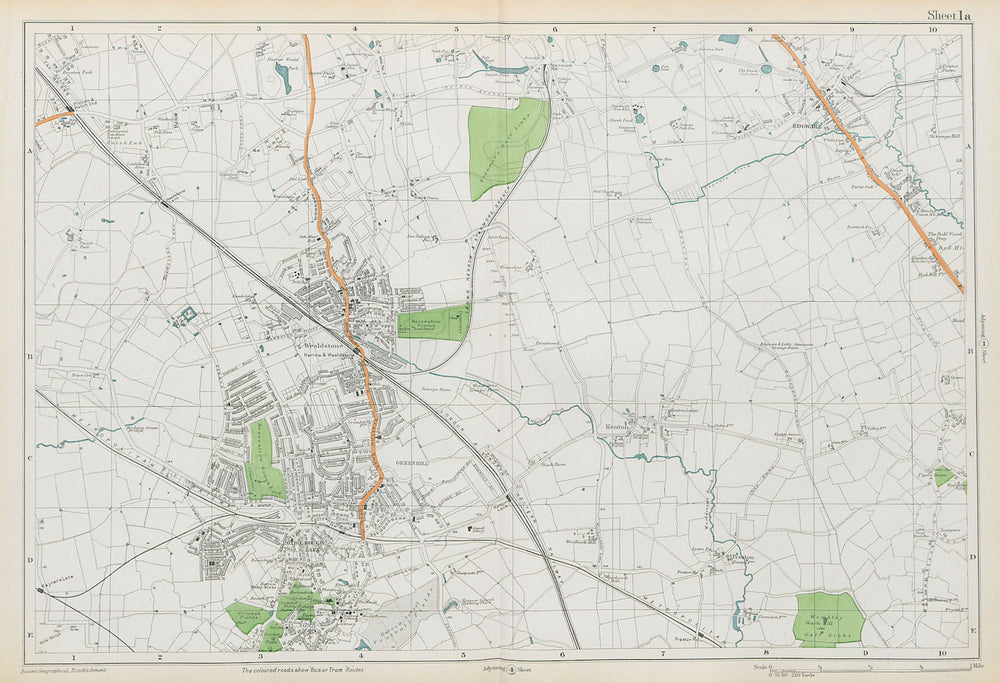STANMORE Wealdstone Edgware Pinner North Harrow Kenton The Hyde. BACON 1913 map