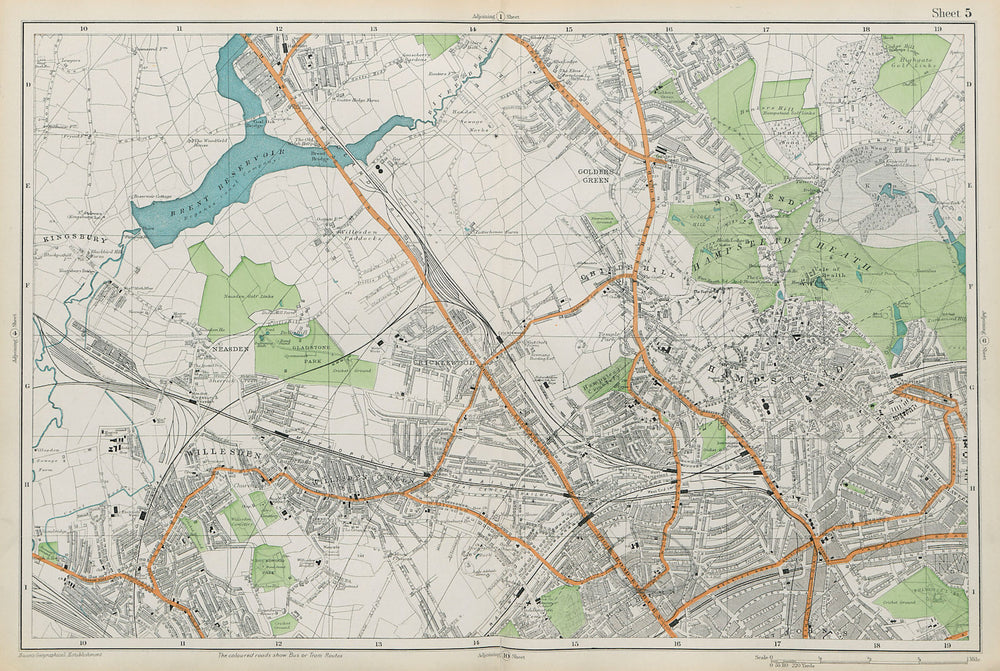 HAMPSTEAD WILLESDEN Cricklewood Golders Green Kilburn Belsize Pk BACON  1913 map