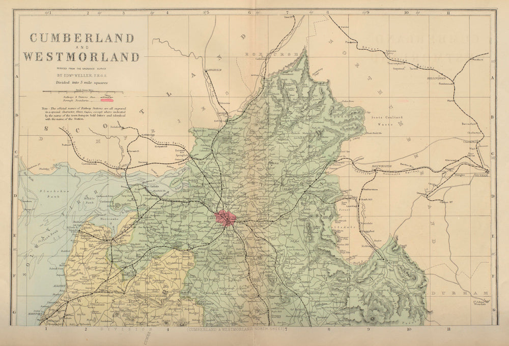 CUMBRIA & WESTMORLAND (North sheet) antique county map by GW BACON 1883