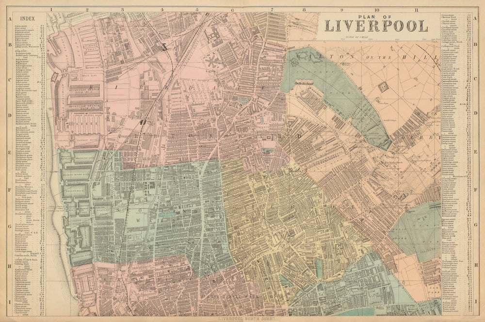 LIVERPOOL North Everton Anfield Kirkdale Vauxhall town city plan BACON 1885 map