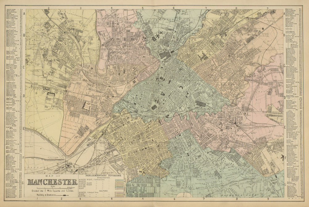 MANCHESTER Salford Old Trafford Hulme town city plan GW BACON 1885 map