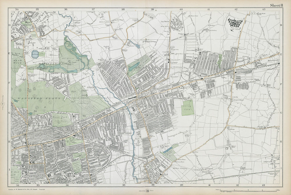 WANSTEAD ILFORD BARKING Forest Gate Seven Kings Chadwell Heath. BACON  1906 map