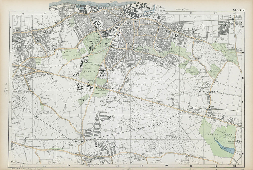 WOOLWICH Charlton Eltham Bexley Plumstead Shooters H Greenwich.BACON  1906 map