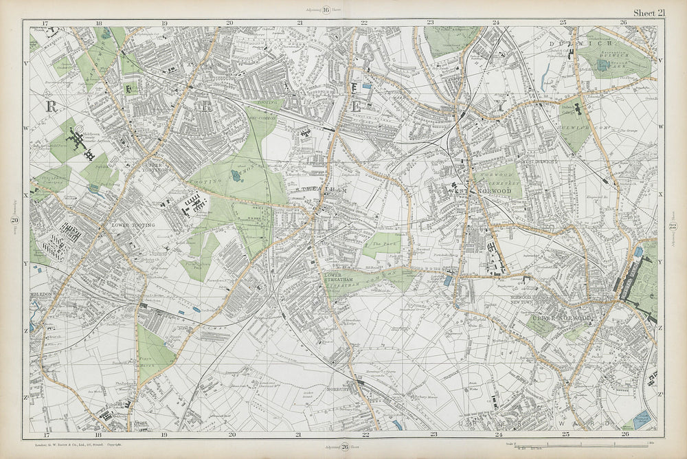 STREATHAM Mitcham Balham Tooting Streatham Norwood Dulwich. BACON  1906 map
