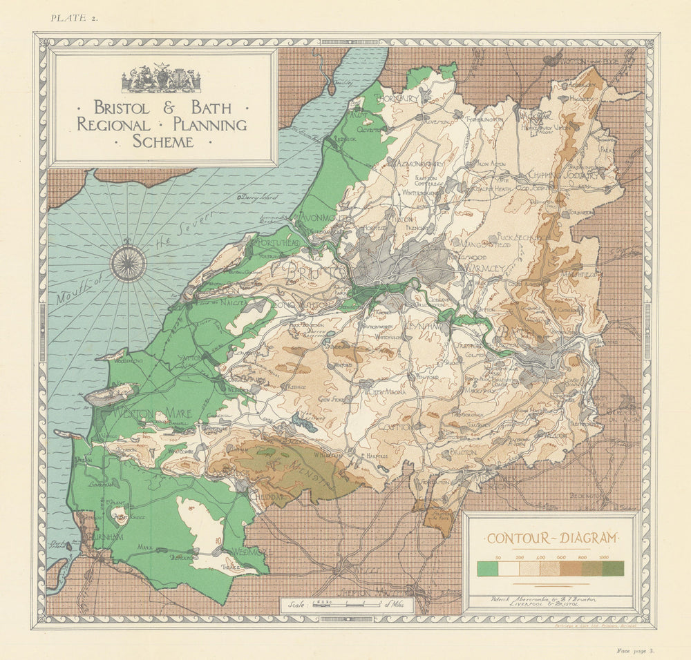 Contour Diagram. Bristol & Bath Regional Planning Scheme. ABERCROMBIE 1930 map