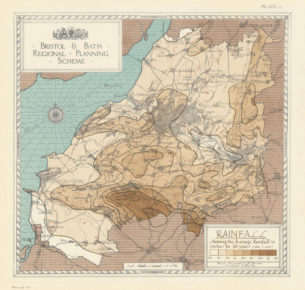 Rainfall. Bristol & Bath Regional Planning Scheme. ABERCROMBIE 1930 old map