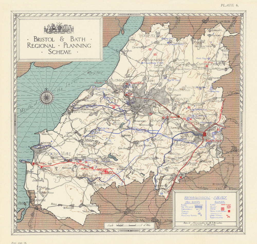 Archeological Survey. Roman. Bristol & Bath Regional Plan. ABERCROMBIE 1930 map