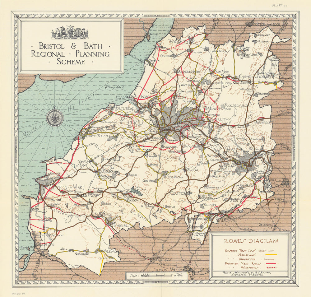 Roads proposed. Bristol & Bath Regional Planning Scheme. ABERCROMBIE 1930 map