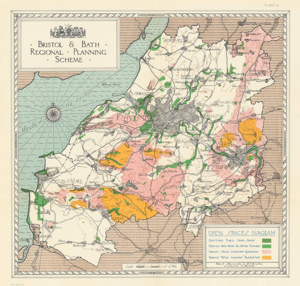 Open Spaces. National Parks. Bristol & Bath Regional Plan. ABERCROMBIE 1930 map