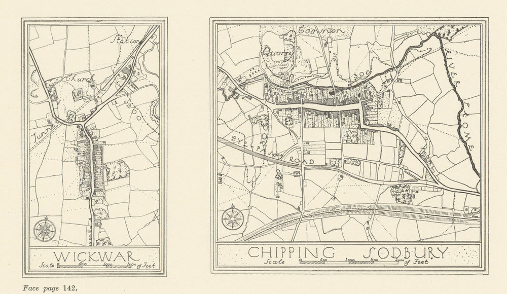 Chipping Sodbury & Wickwar town plans by Patrick Abercrombie. Glos 1930 map