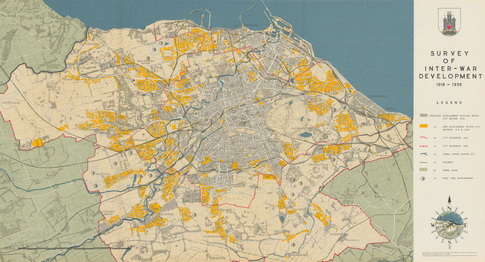 EDINBURGH. Survey of Inter-War Development 1918-1939. ABERCROMBIE 1949 old map