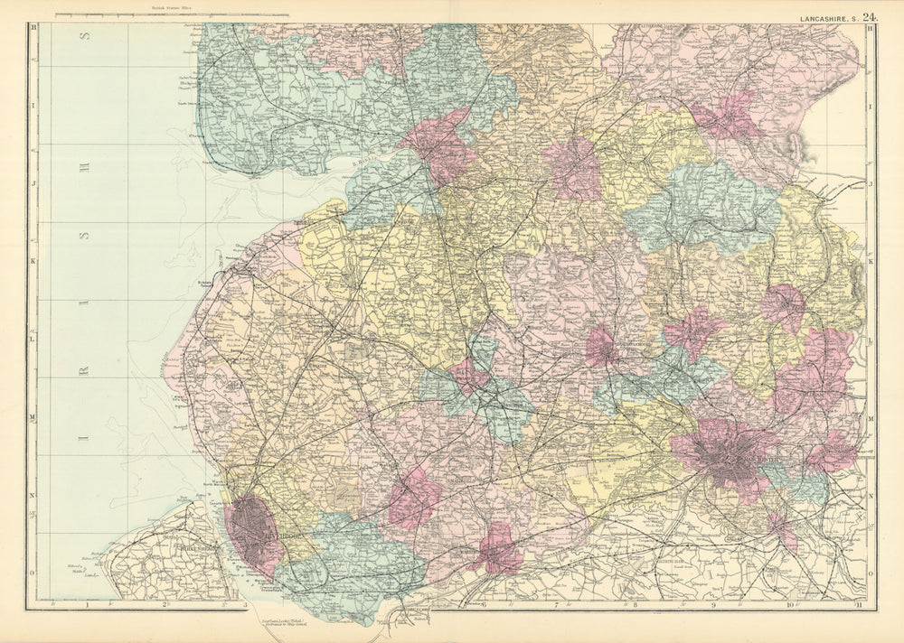 LANCASHIRE (South sheet) antique county map by GW BACON 1891 old
