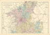 WORCESTERSHIRE & GLOUCESTERSHIRE (North) antique county map by GW BACON 1891