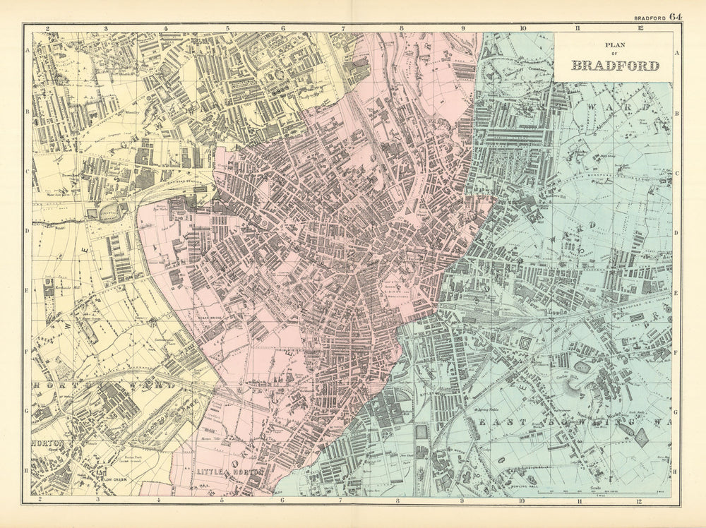 BRADFORD Manningham Horton Bowling antique town city plan GW BACON 1891 map