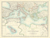 MEDITERRANEAN SEA. Submarine cables. Railways. JOHNSTON 1913 old antique map