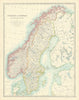 SCANDINAVIA. Sweden & Norway. Shows glaciers. JOHNSTON 1913 old antique map