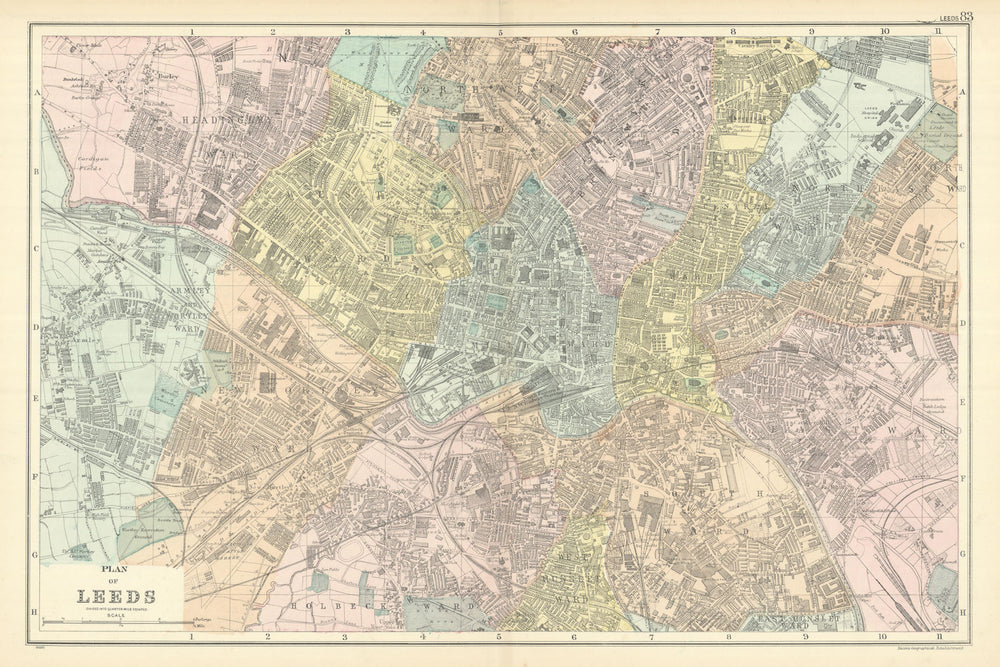 LEEDS Holbeck Wortley Headingley Brunswick Hunslet town city plan BACON 1898 map