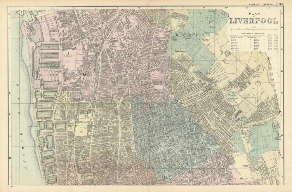 LIVERPOOL NORTH Everton Anfield Kirkdale Vauxhall town city plan BACON 1898 map