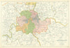 LONDON CORONERS DISTRICTS. Vintage map. BACON 1919 old antique plan chart