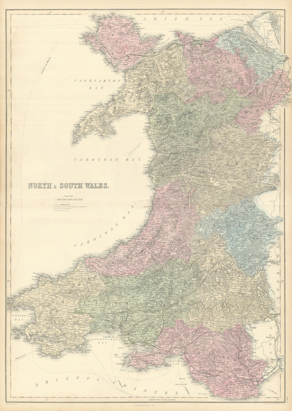 North & South Wales. Counties. SIDNEY HALL 1854 old antique map plan chart