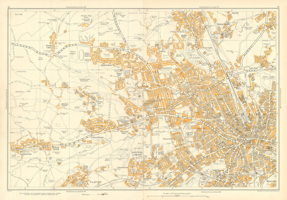 BRADFORD vintage town city plan. GEOGRAPHIA 1935 old vintage map chart