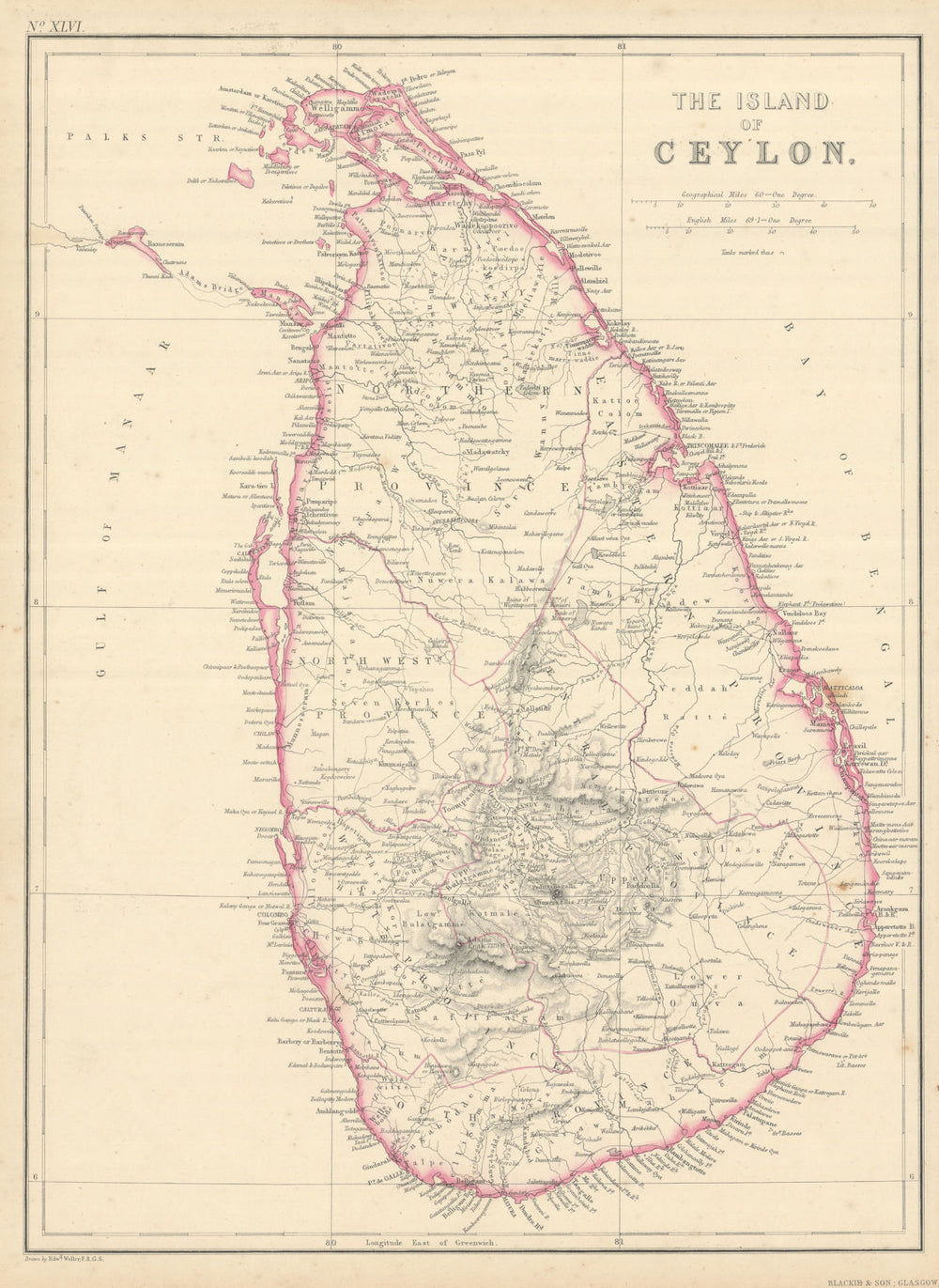 The Island of Ceylon by Edward Weller. Sri Lanka 1860 old antique map chart