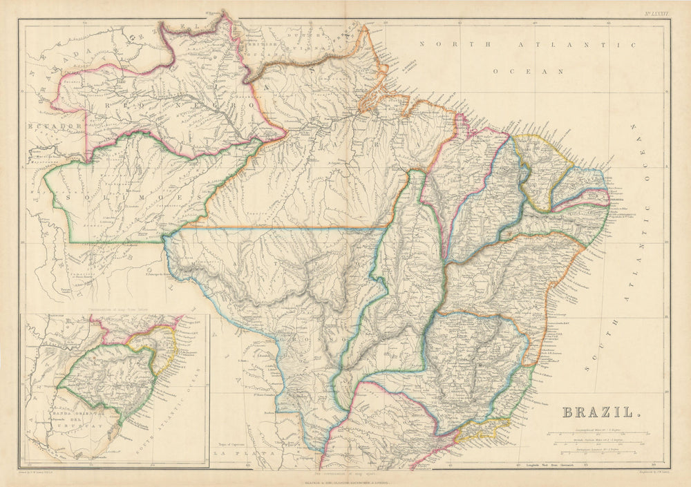 Brazil in provinces by Joseph Wilson Lowry 1860 old antique map plan chart