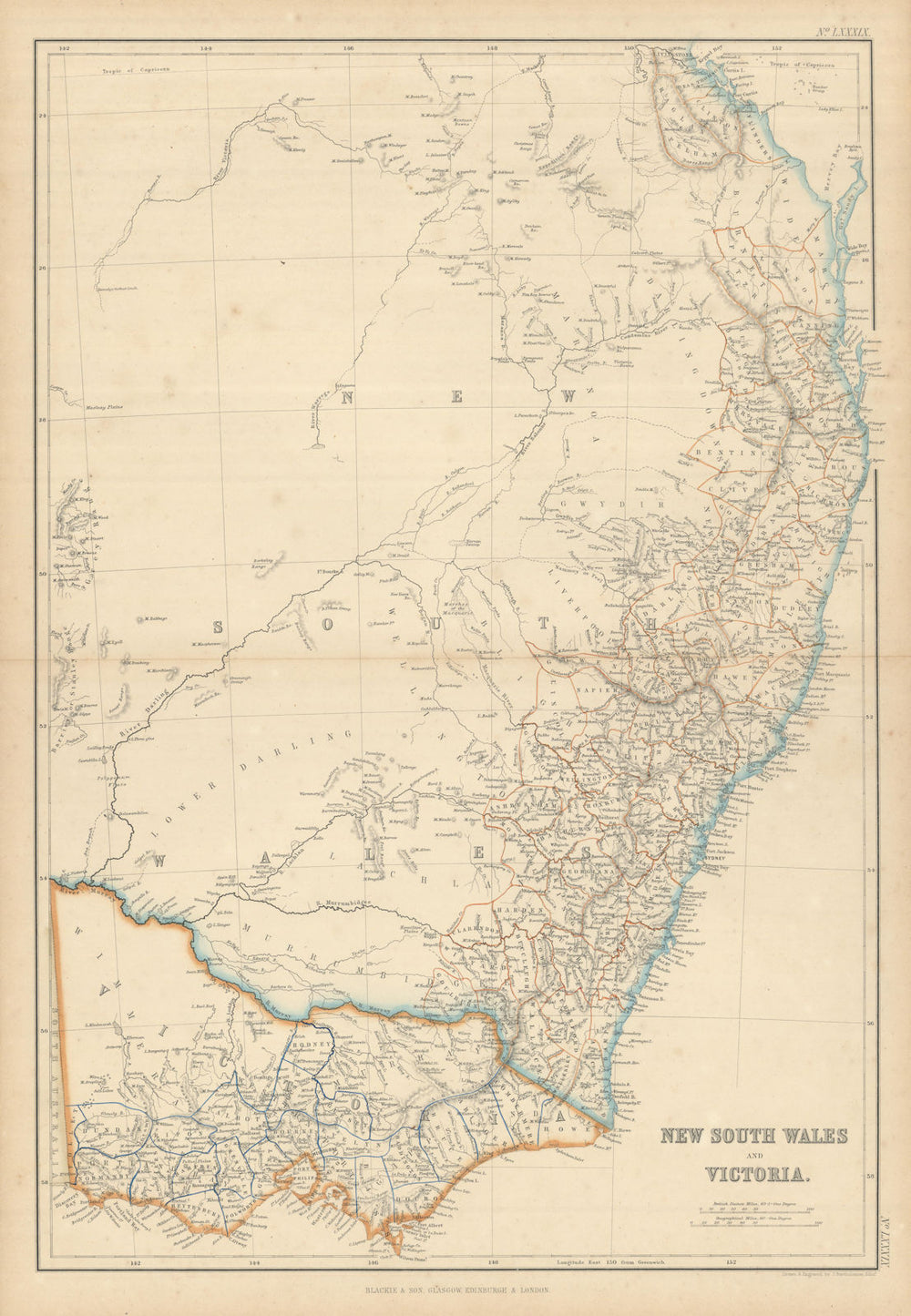 Queen's Land, New South Wales and Victoria. Queensland. BARTHOLOMEW 1860 map