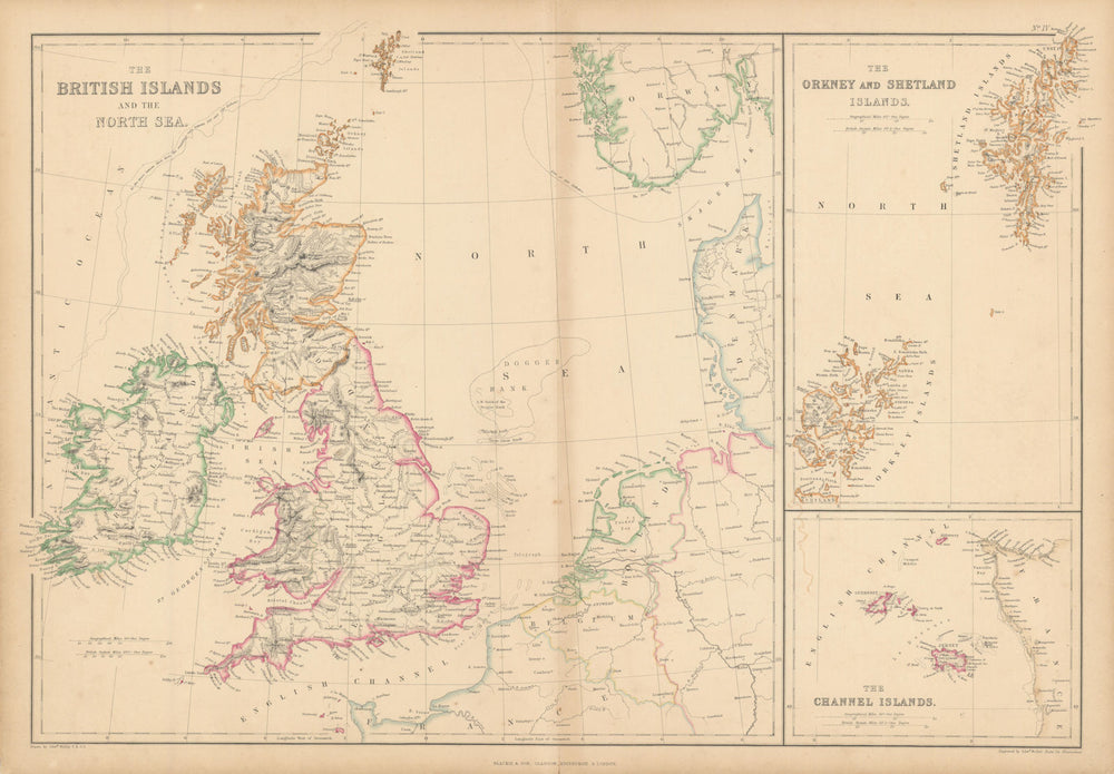 British Islands & North Sea. Orkney, Shetland & Channel Isles. Weller 1860 map