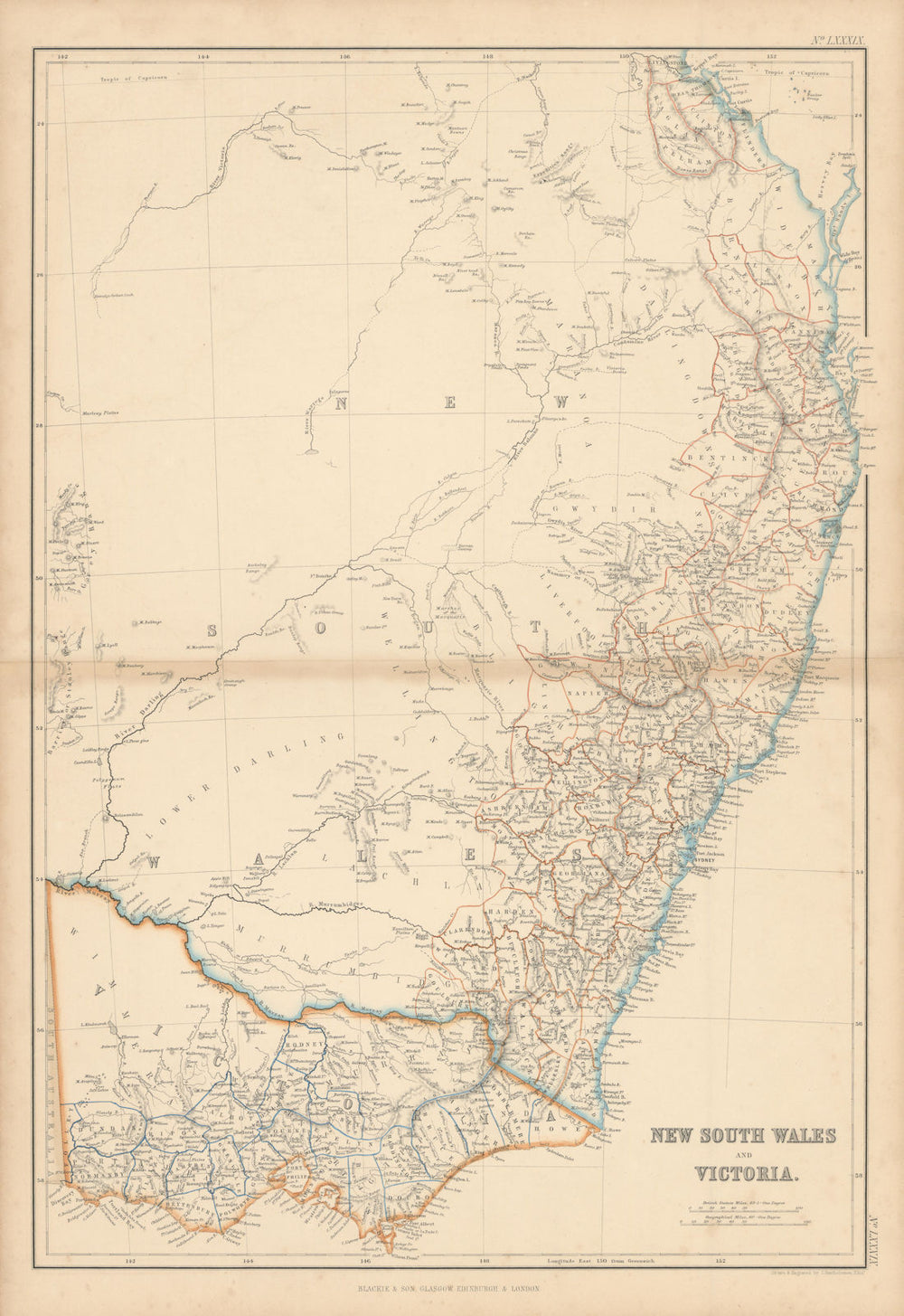 Queen's Land, New South Wales and Victoria. Queensland. BARTHOLOMEW 1860 map