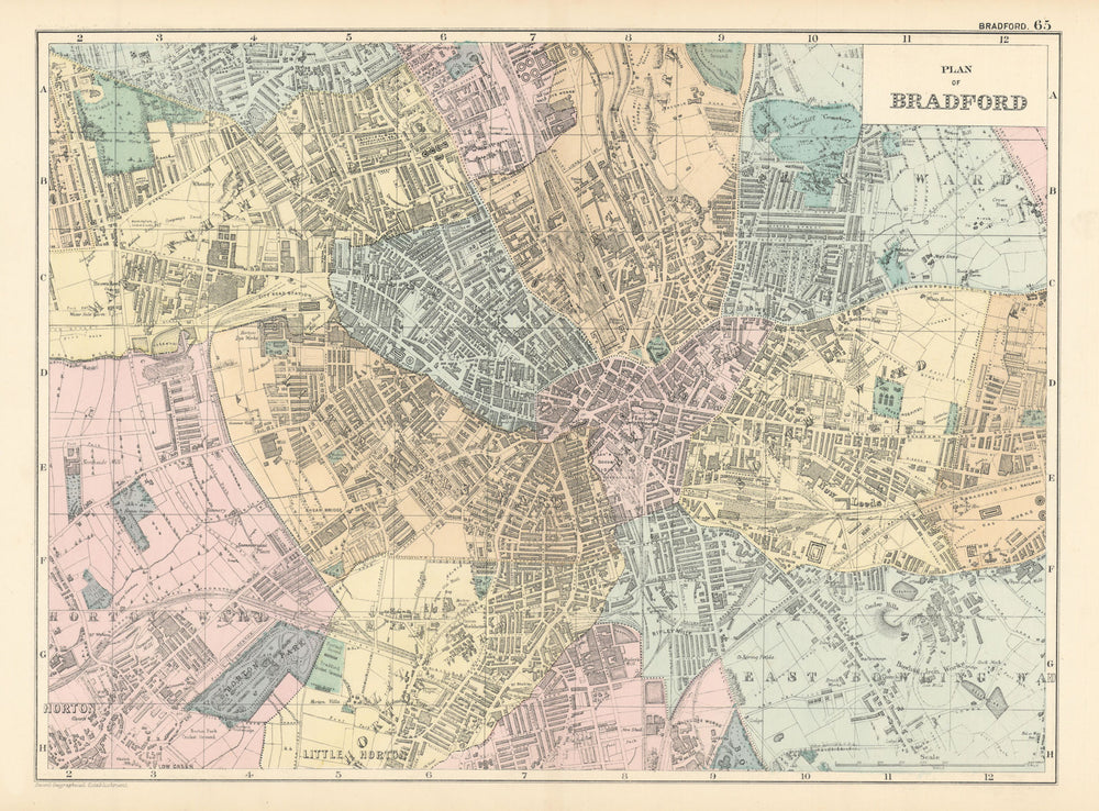 BRADFORD Manningham Horton Bowling antique town city plan GW BACON 1895 map