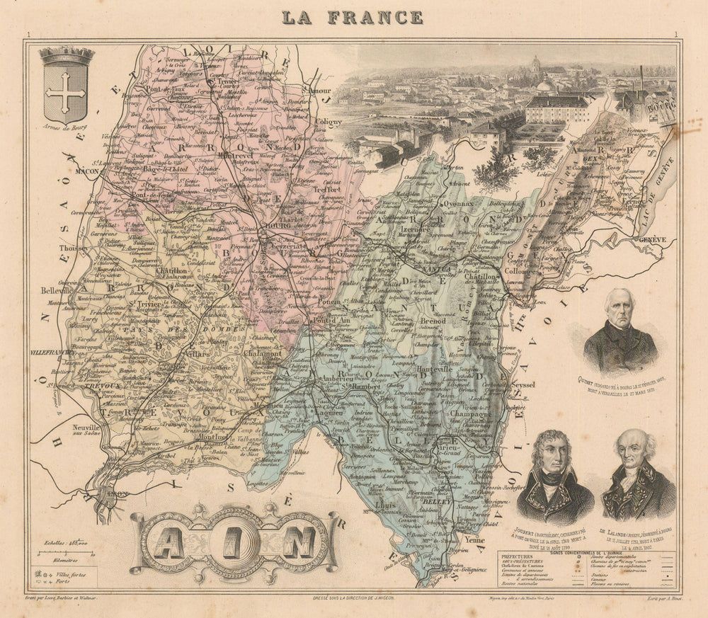 Ain département. Bourg-en-Bresse vignette. Vuillemin 1890 old antique map