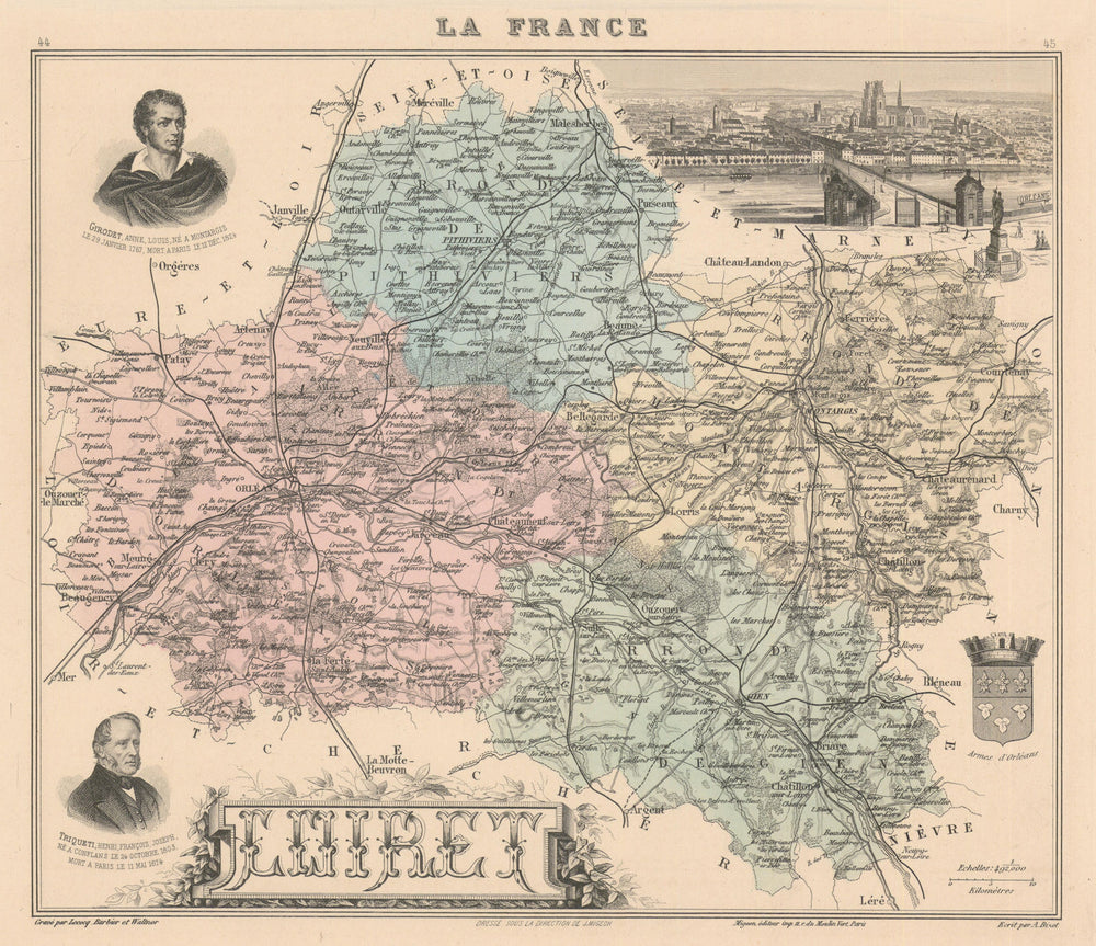 Loiret département. Orléans vignette. Vuillemin 1890 old antique map chart