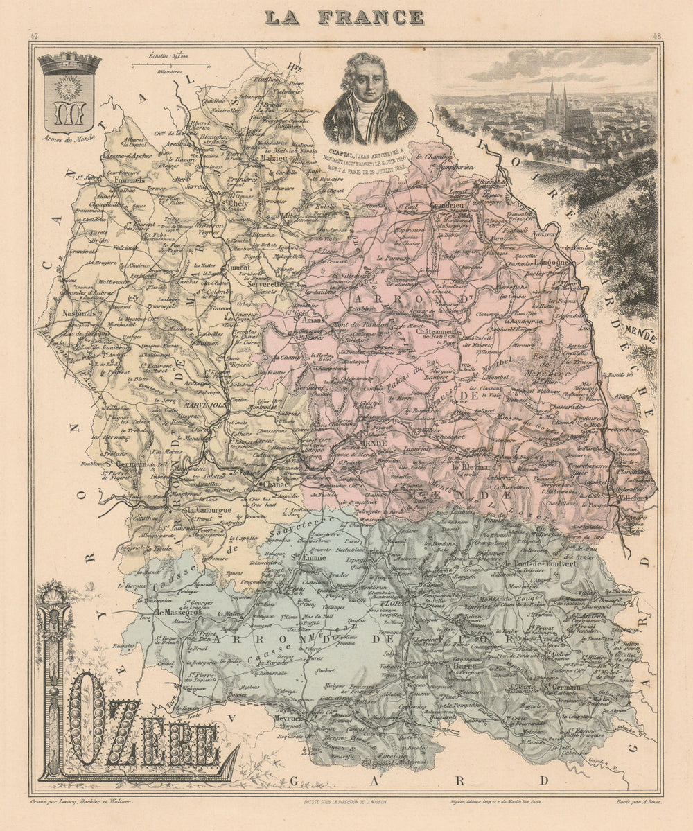 Lozère département. Mende vignette. Vuillemin 1890 old antique map plan chart
