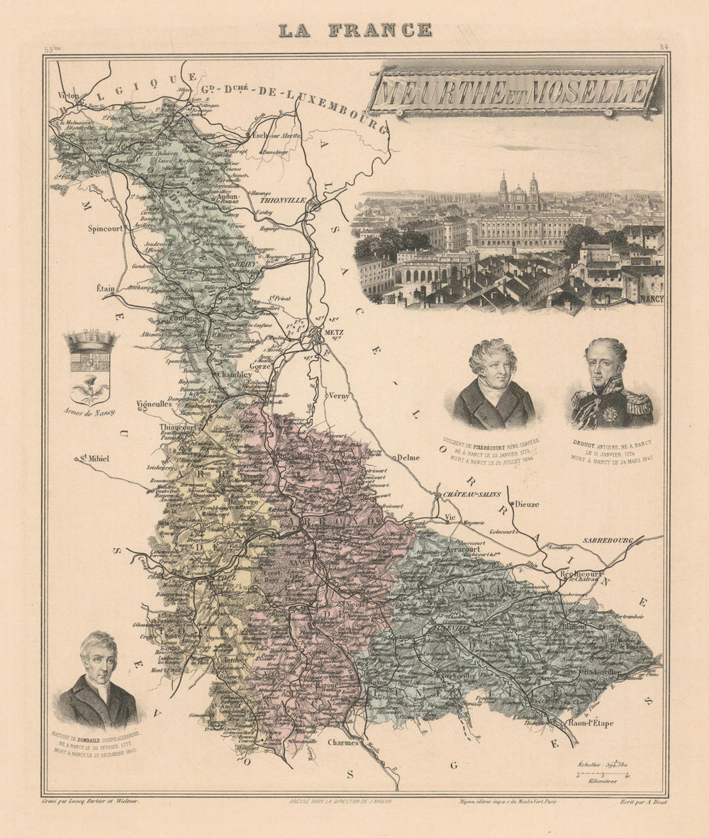 Meurthe-et-Moselle département. Nancy vignette. Vuillemin 1890 old antique map