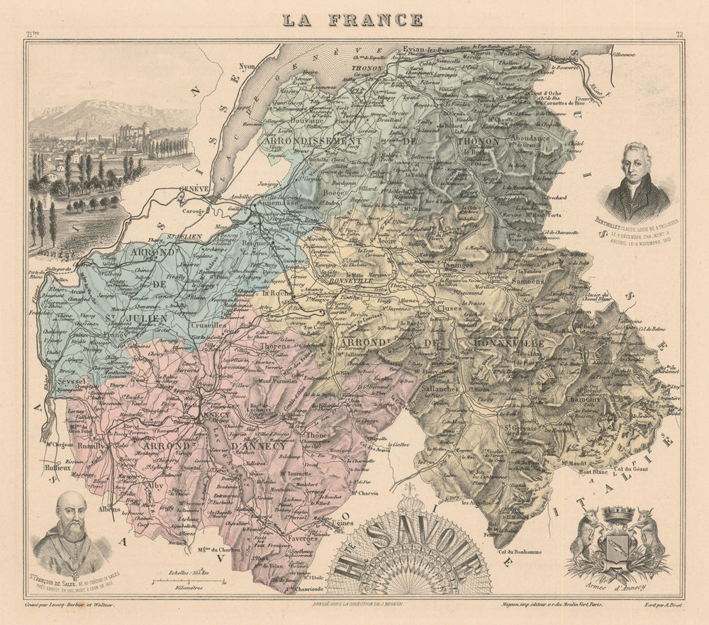 Haute-Savoie département. Annecy vignette. Vuillemin 1890 old antique map