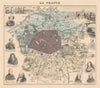 Seine département. Paris. Paris vignette. Vuillemin 1890 old antique map chart
