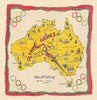 Olympic Games Melbourne 22 Nov–8 Dec 1956. Commemorative silk fabric map 1956
