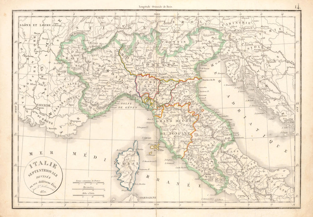 'Italie Septentrionale divisée en ses différens États'. DELAMARCHE 1830 map