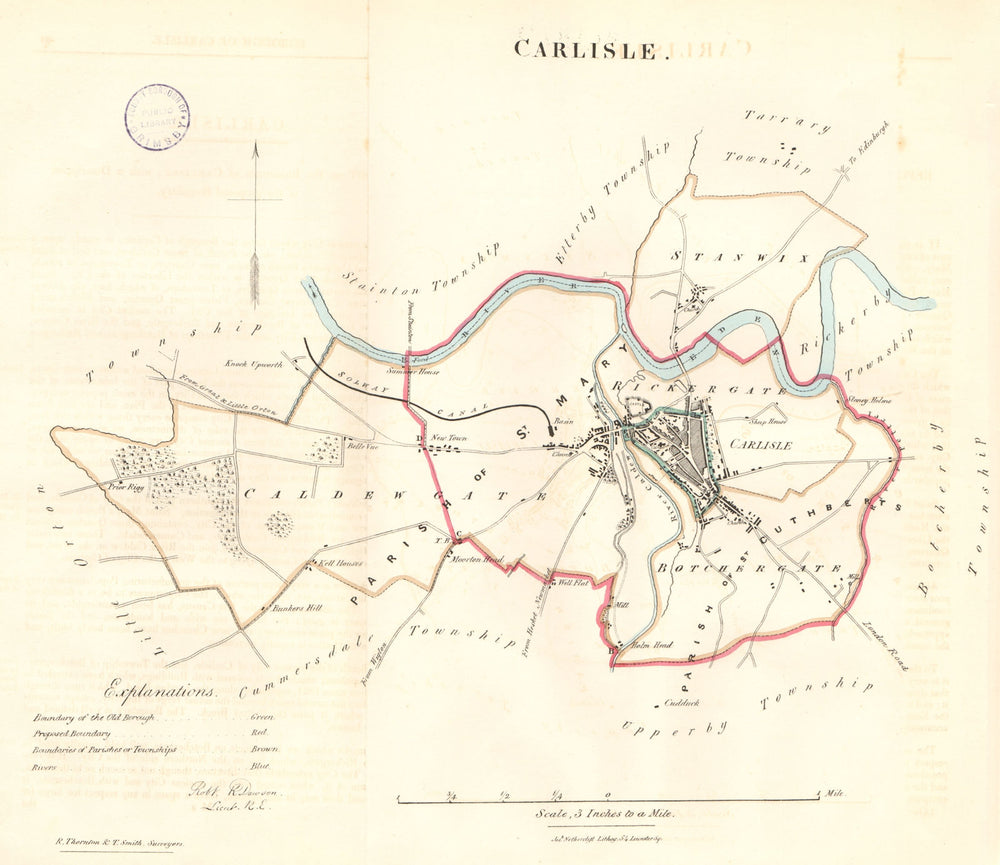 CARLISLE borough/town/city plan. REFORM ACT. Cumbria. DAWSON 1832 old map