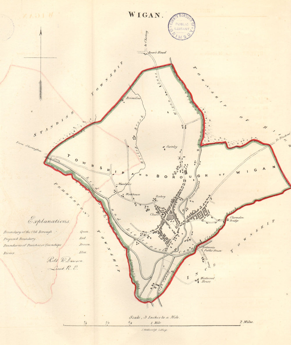 WIGAN town/borough plan for the REFORM ACT. Lancashire. DAWSON 1832 old map