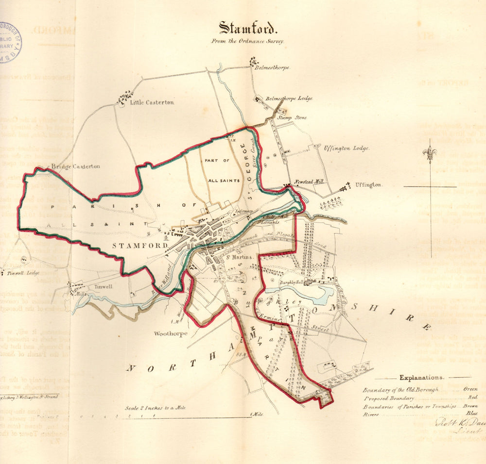 STAMFORD town/borough plan. REFORM ACT. Tinwell. Lincolnshire. DAWSON 1832 map