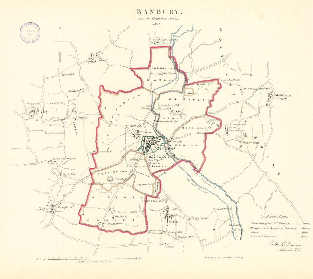BANBURY town/borough plan. REFORM ACT. Wroxton. Oxfordshire. DAWSON 1832 map