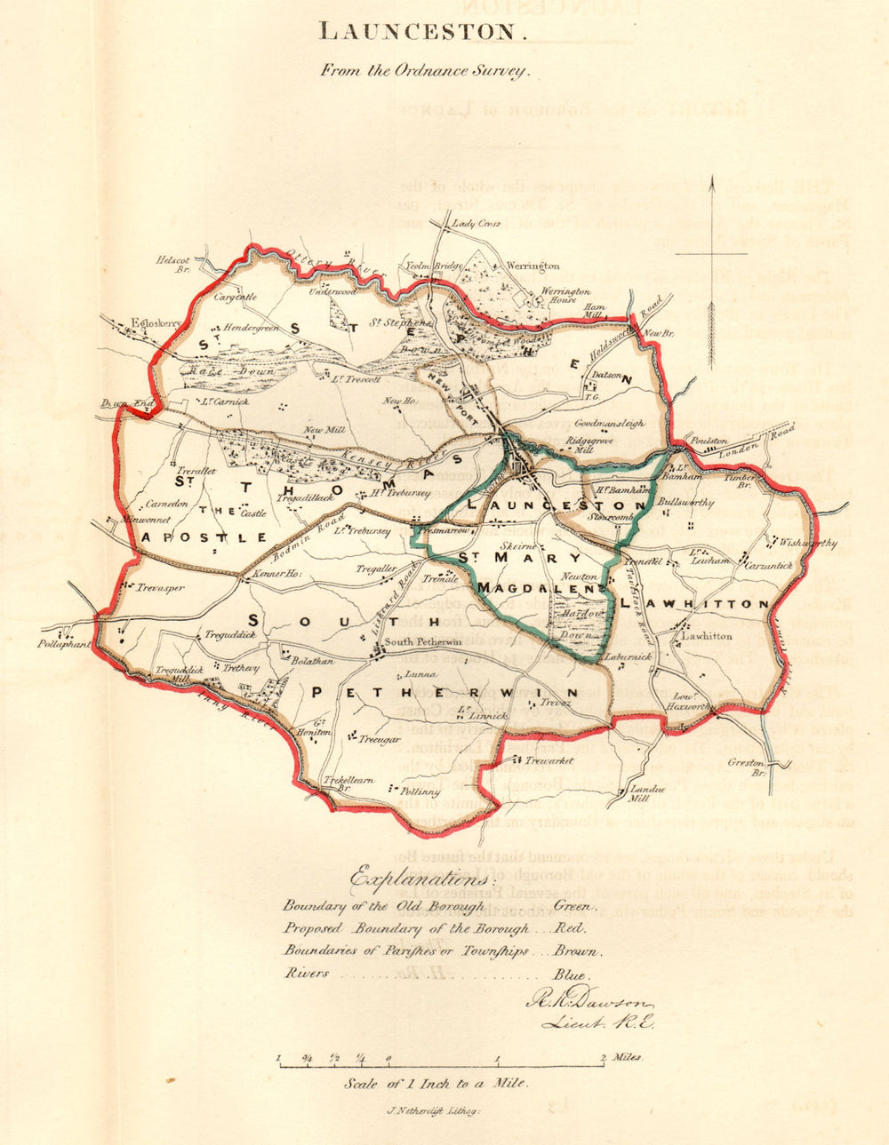 LAUNCESTON borough/town plan. REFORM ACT. Cornwall. DAWSON 1832 old map